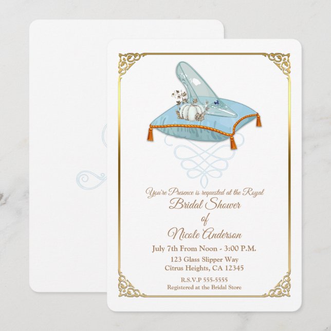 Cinderella Glass Slipper Elegant Bridal Shower Invitation (Front/Back)