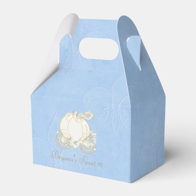 Cinderella Gold Carriage Blue Party Favour Boxes (Front Side)