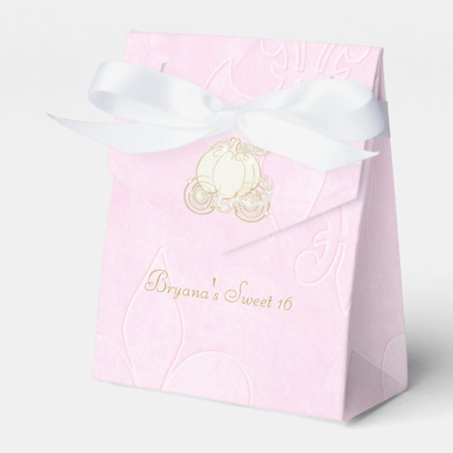 Cinderella Gold Carriage Pink Party Favour Boxes (Front Side)