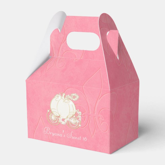 Cinderella Gold Carriage Pink Party Favour Boxes (Front Side)