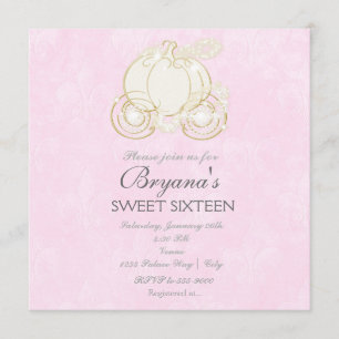 Cinderella Gold Carriage Pink Princess Invitation