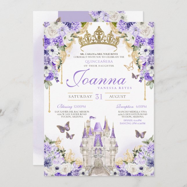 Cinderella Lavender Purple Princess Quinceanera Invitation (Front/Back)