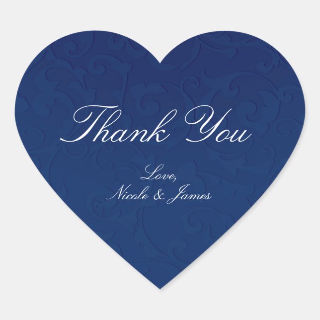 Cinderella Navy Blue Elegant Storybook Wedding Heart Sticker (Front)