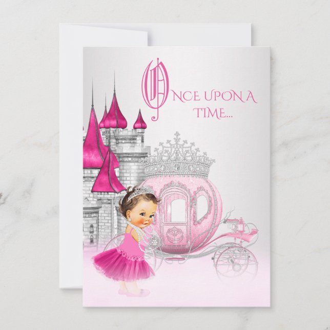 Cinderella Once Upon a Time Pink Princess Birthday Invitation (Front)