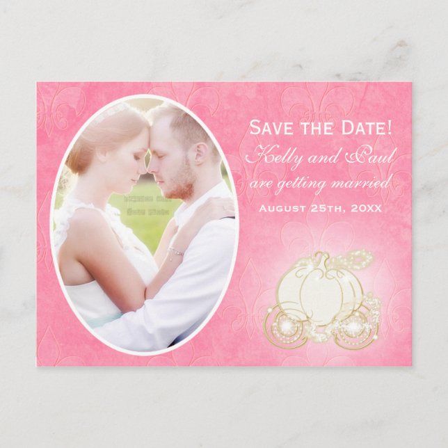 Cinderella Pink Carriage Wedding Photo Postcard (Front)