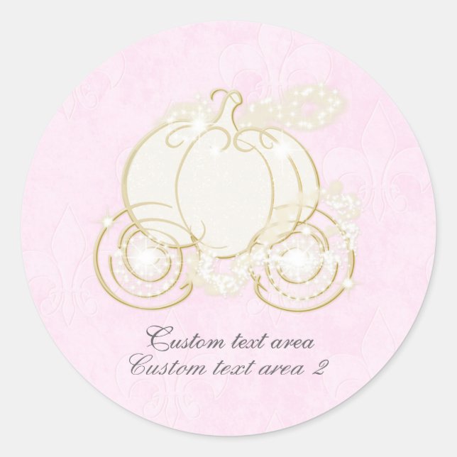 Cinderella Pink & Gold Princess Carriage Favour Classic Round Sticker (Front)