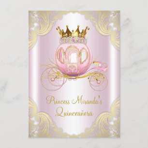 Cinderella Pink Gold Princess Quinceanera Invitation