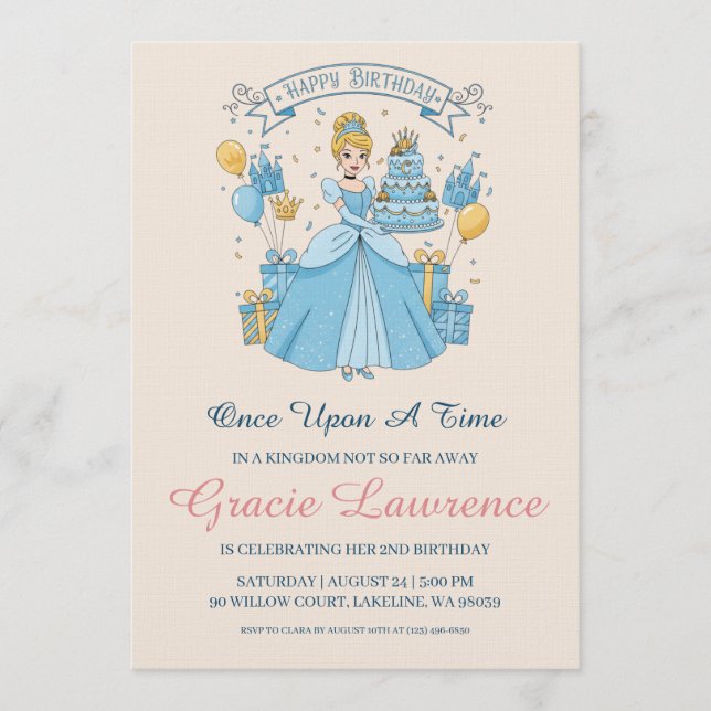 Cinderella princess birthday invitations (Front)