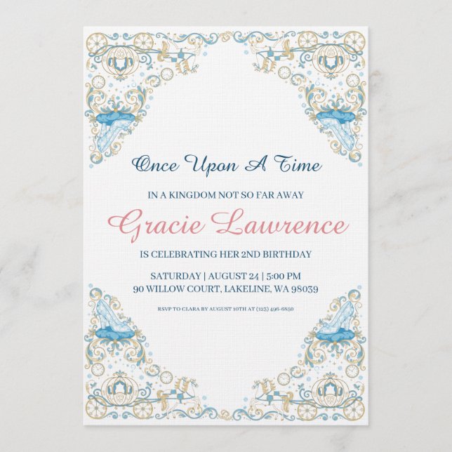Cinderella princess birthday invitations (Front)