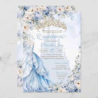Cinderella Princess Blue Fairytale Quinceañera Invitation