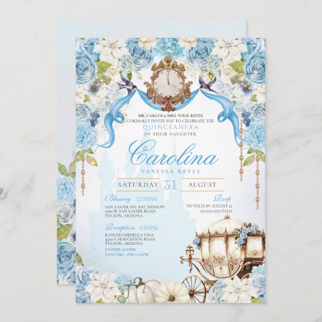 Cinderella Princess Carriage Elegant Quinceanera Invitation (Front/Back)