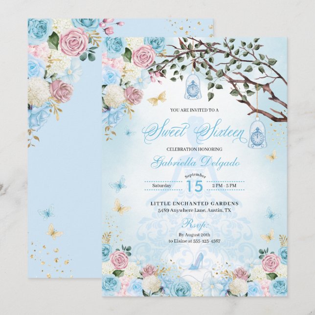 Cinderella Princess Enchanted Garden Sweet 16 Invitation (Front/Back)