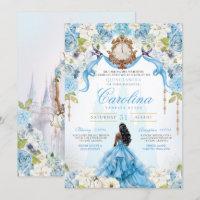 Cinderella Quinceañera Blue Gold Luxury Birthday