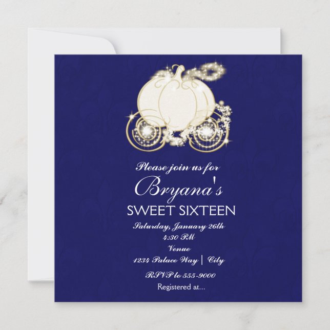 Cinderella Royal Blue Princess Carriage Invitation (Front)