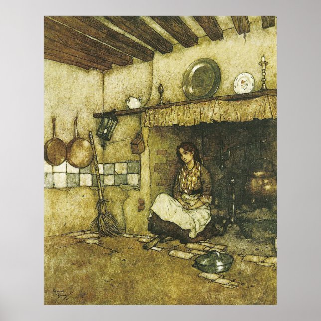 Cinderella Sitting in the Ashes by Dulac Print (Front)