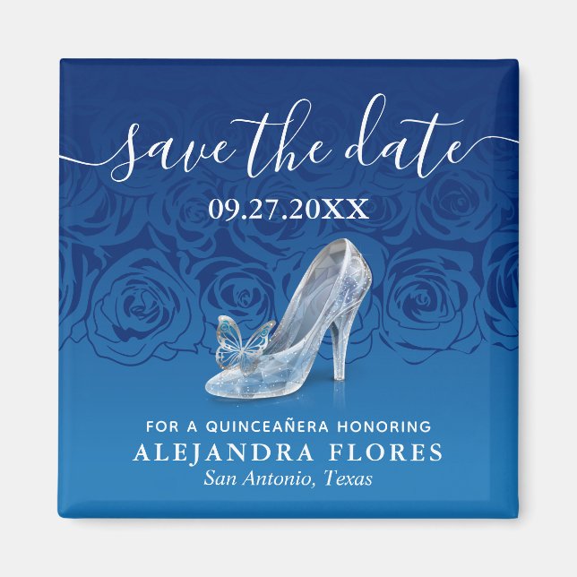 Cinderella Slipper Blue Quinceanera Save the Date Magnet (Front)
