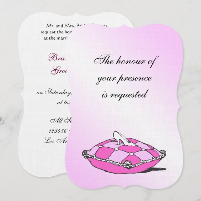 Cinderella Slipper Pink Pillow Wedding Invitation (Front/Back)