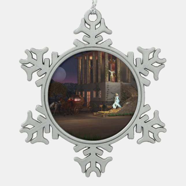 Cinderella's Coach Snowflake Pewter Christmas Ornament (Front)