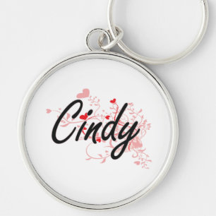 Cindy Artistic Name Design with Hearts Key Ring