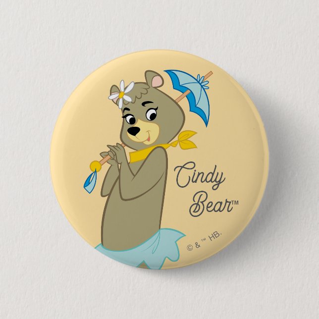 Cindy Bear Holding Parasol 6 Cm Round Badge (Front)