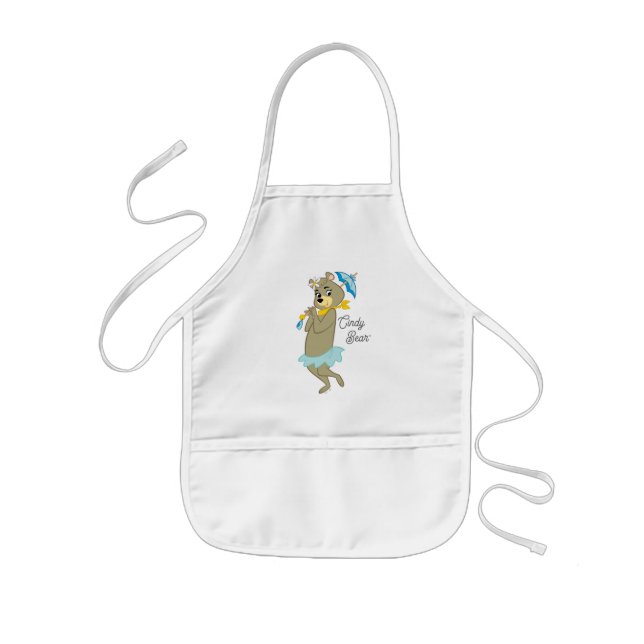 Cindy Bear Holding Parasol Kids Apron (Front)