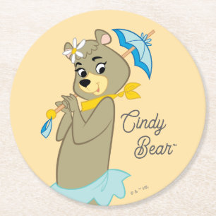 Cindy Bear Holding Parasol Round Paper Coaster