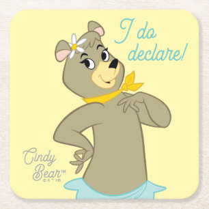Cindy Bear Playful Pose Square Paper Coaster