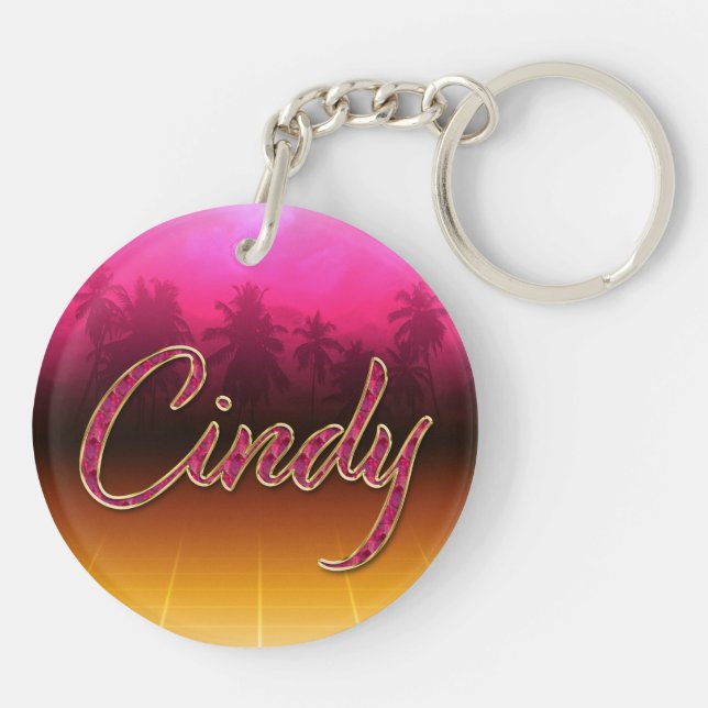 Cindy First Name golden pink keychain (Back)