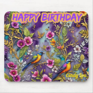 CINDY LOU ~ Birds Flowers ~ Birthday Greetings ~ Mouse Mat