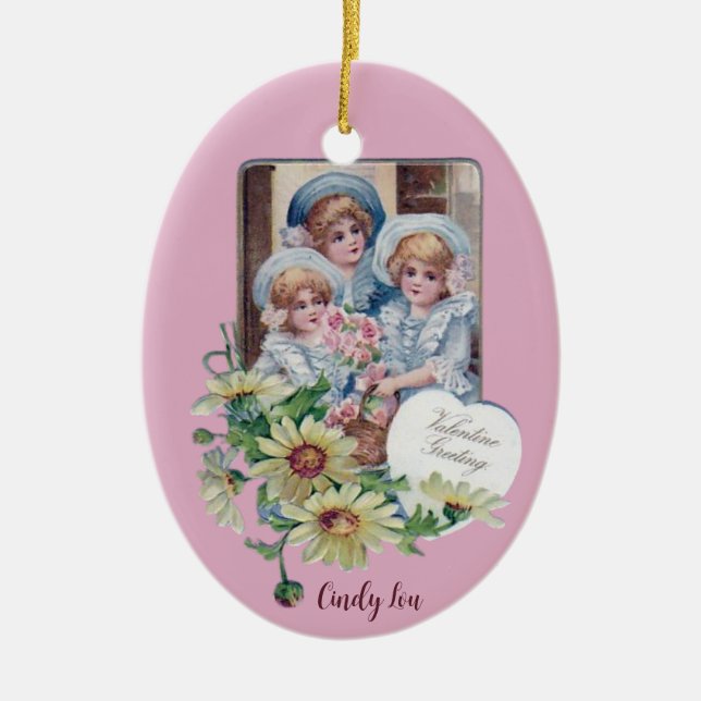 CINDY LOU ~ VALENTINE EGG  ~ 1908 ~ CERAMIC TREE DECORATION (Front)