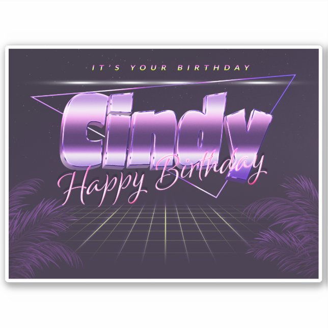 Cindy Name First name lila retro Sticker Birthday (Front)