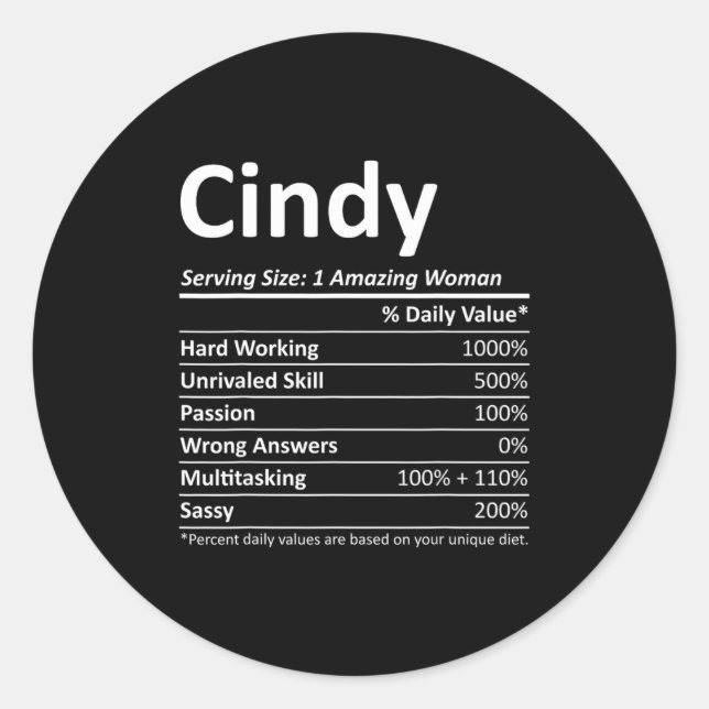Cindy Nutrition D Name Funny Christmas  Classic Round Sticker (Front)