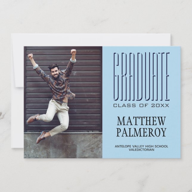 Cinema Lettering Blue Photo Graduate Announcement (Front)