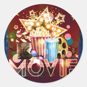 Cinema Movies Movie Night Birthday Party Favour Classic Round Sticker