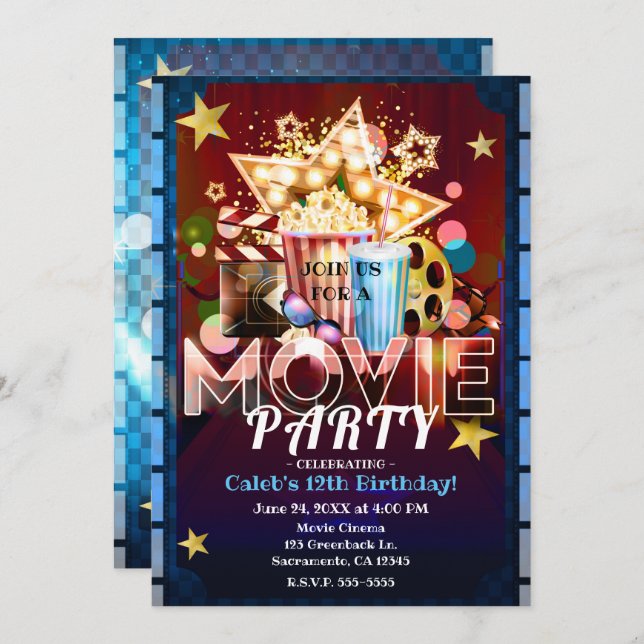 Cinema Movies Movie Night Birthday Party Invitation (Front/Back)