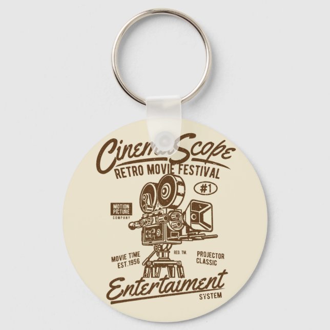 Cinema Scope Classic Retro Hollywood Camera Motion Key Ring (Front)