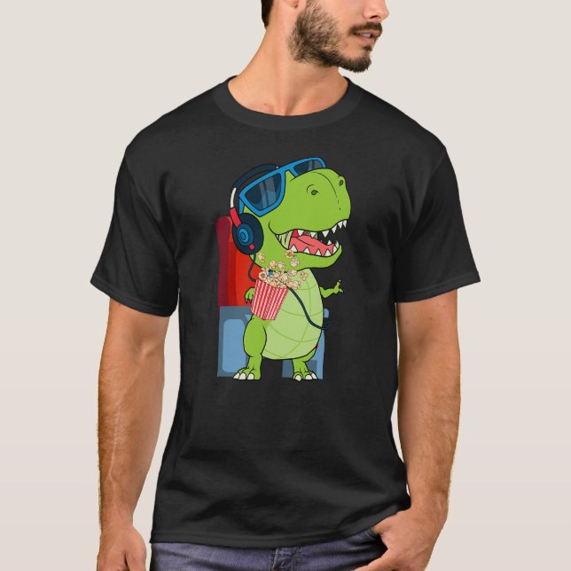 Cinema Themed Dinosaur T-Rex Popcorn T-Shirt (Front)