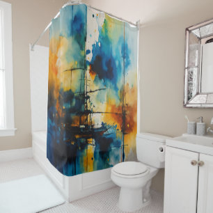 Cinematic Art   Modern Blue & Orange Shower Curtain