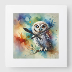 Cinereous Owl 240824AREF107 - Watercolor Square Wall Clock