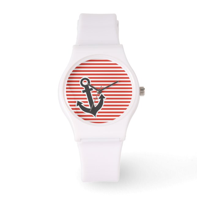 Cinnabar Colour Horizontal Stripes; Striped; Ancho Watch (Front)