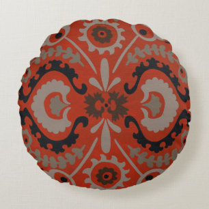 Cinnabar Suzani I Round Cushion