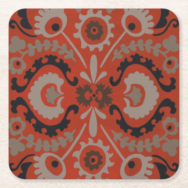 Cinnabar Suzani I Square Paper Coaster (Front)