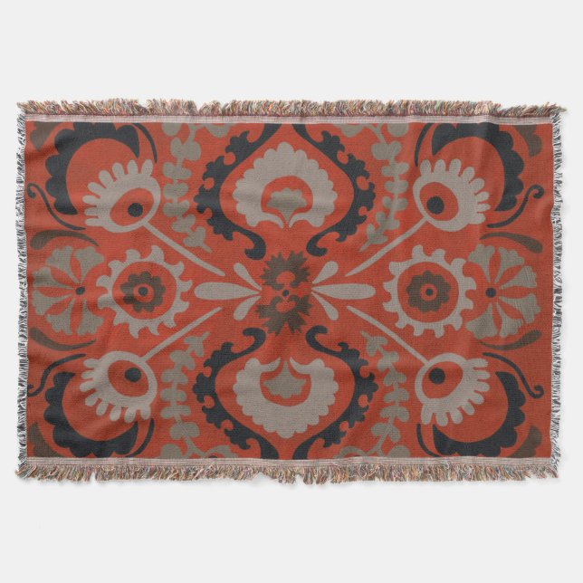 Cinnabar Suzani I Throw Blanket (Front)