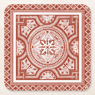 Cinnabar Woodblock IV Square Paper Coaster