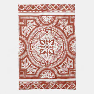 Cinnabar Woodblock IV Tea Towel