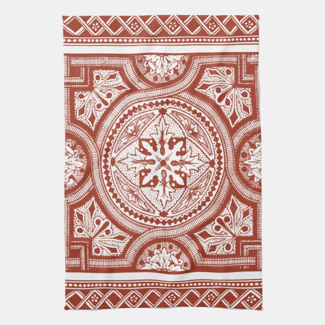 Cinnabar Woodblock IV Tea Towel (Vertical)