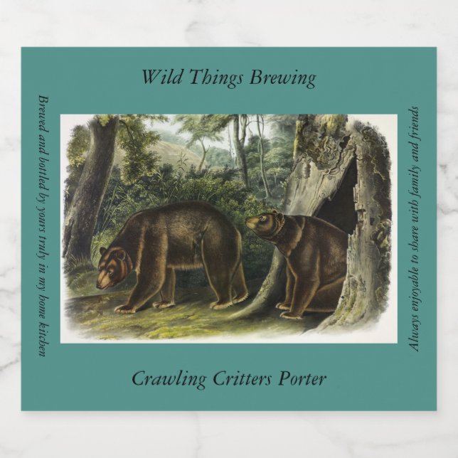Cinnamon Bear from Audubon's Quadrupeds Beer Bottle Label (Single Label)