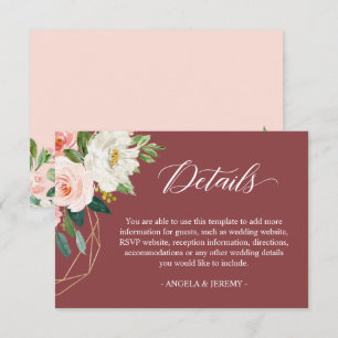 Cinnamon Blush White Floral Wedding Details Enclosure Card