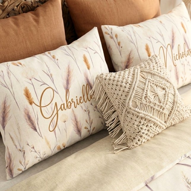 Cinnamon Boho Meadow Watercolor Custom Monogram  Pillowcase (Creator Uploaded)