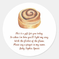 Cinnamon bun baby shower - Prayer candle label